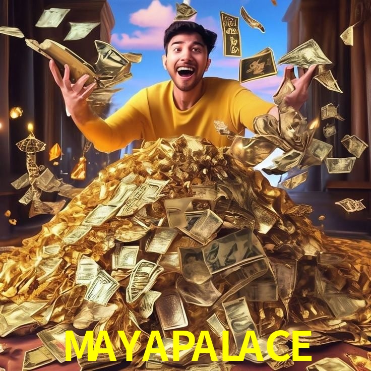 Una escena digital vívida inspirada en casino con MAYAPALACE mostrado prominentemente, luces brillantes, fichas, cartas y acentos dorados.